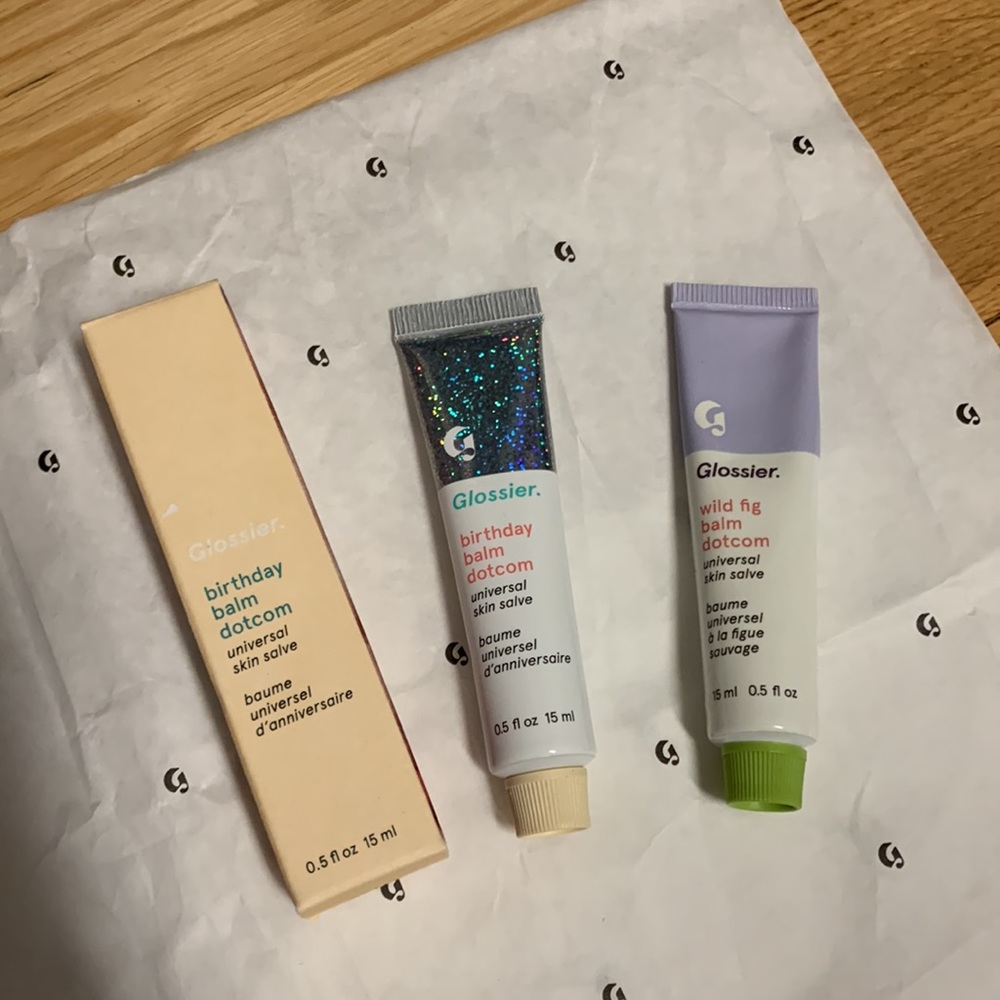 Glossier Wild Fig Balm Dot Com and Birthday Cake